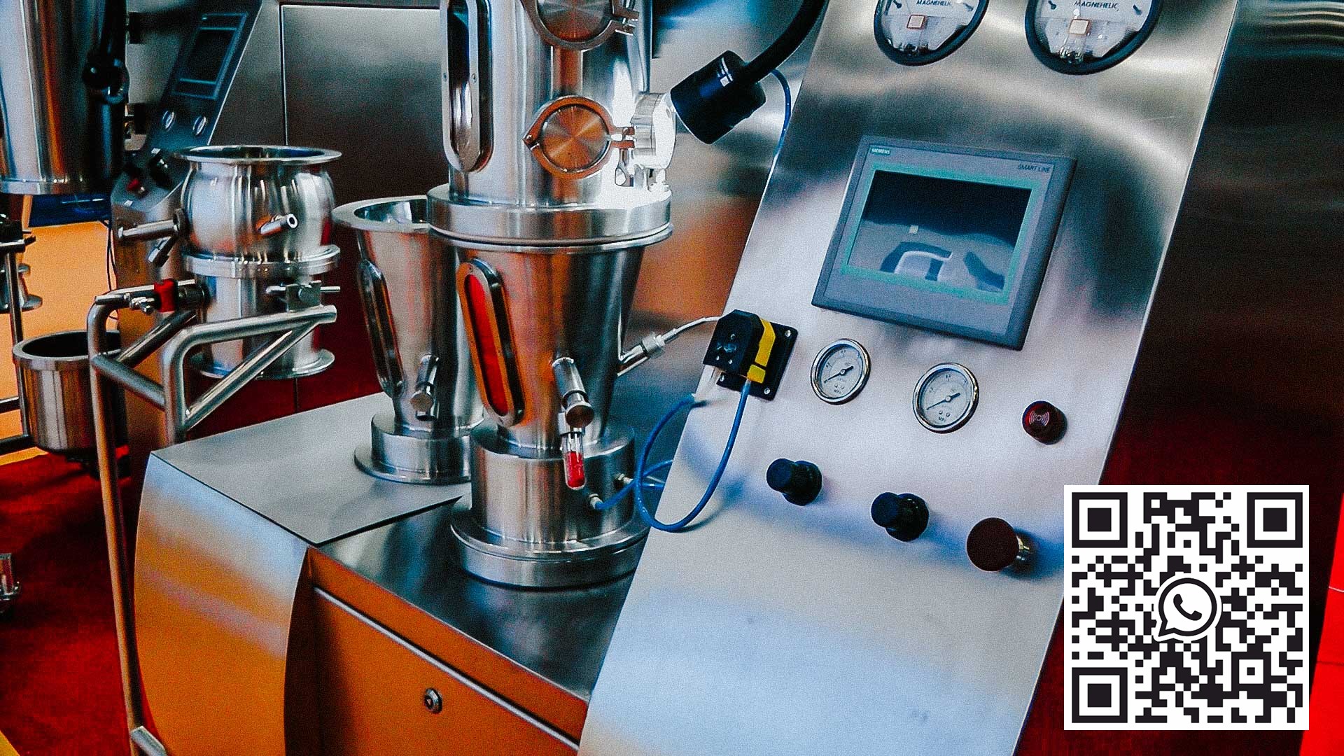 Peralatan untuk produksi butiran farmasi dalam granulasi unggun terfluidisasi dengan pengeringan bubuk