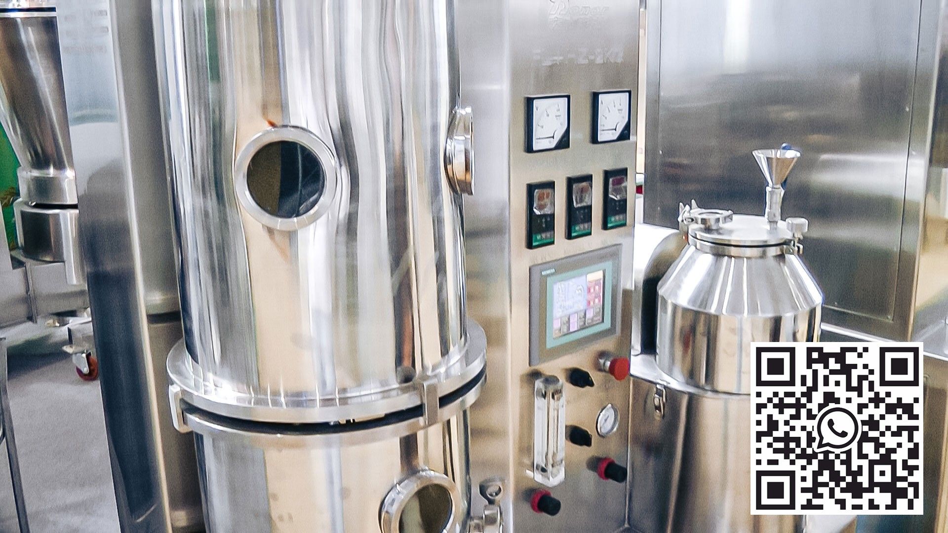 Automatinė miltelių džiovinimo ir granuliavimo įranga farmacijoje su verdančio sluoksnio gamyba
