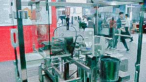 Automatic machine assembly and capping plastic syringes